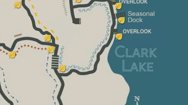 Close crop of a map of Logan Creek and Clark Lake.